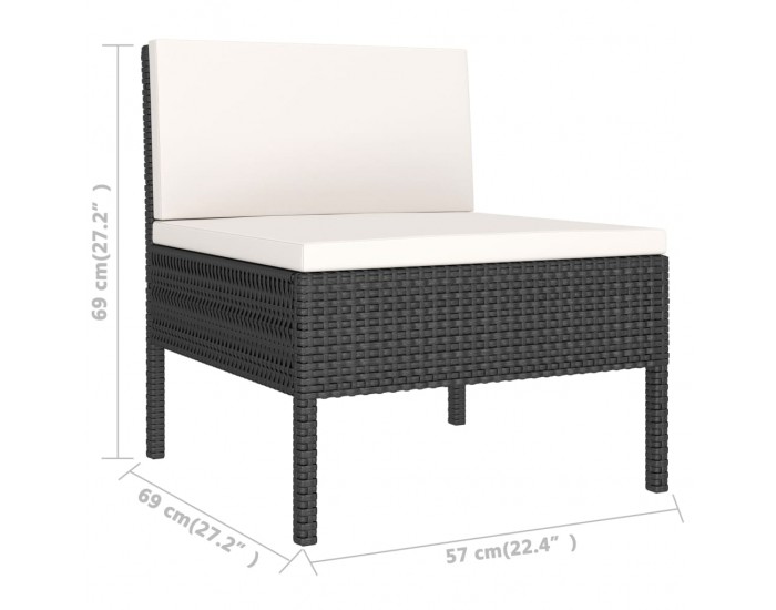 Sonata Градински лаундж комплект с възглавници 6 части черен полиратан