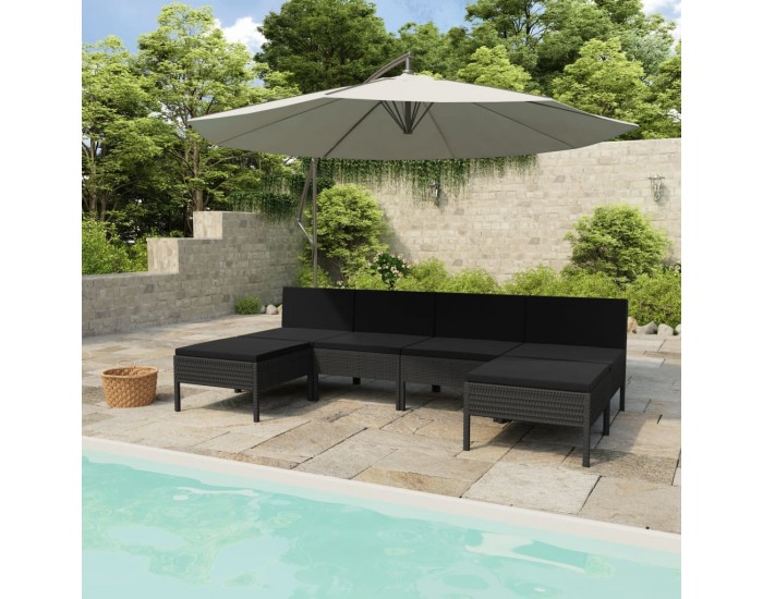 Sonata Градински комплект с възглавници, 6 части, полиратан, черен Sonata Градински комплект с възглавници, 6 части, полиратан, черен