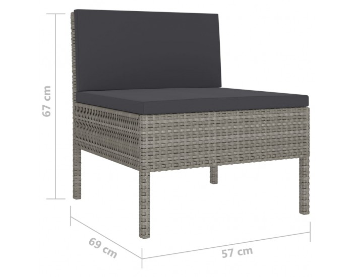 Sonata Градински комплект с възглавници, 6 части, полиратан, сив