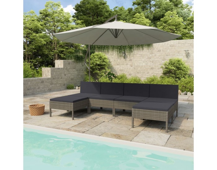 Sonata Градински комплект с възглавници, 6 части, полиратан, сив