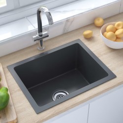 Sonata Ръчно изработена кухненска мивка с цедка, черна, инокс - Мивки