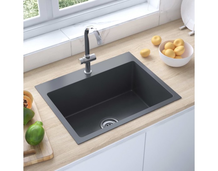 Sonata Ръчно изработена кухненска мивка отвор за смесител черна инокс