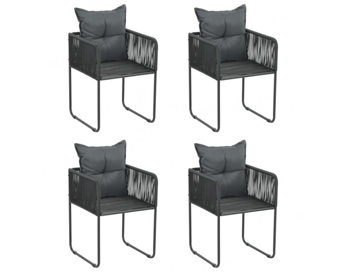 Sonata Външни столове с възглавнички, 4 бр, полиратан, черни