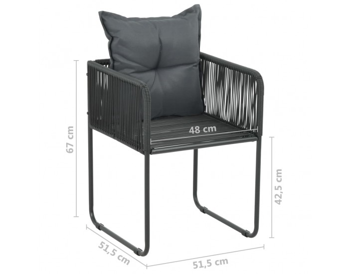 Sonata Външни столове с възглавнички, 6 бр, полиратан, черни