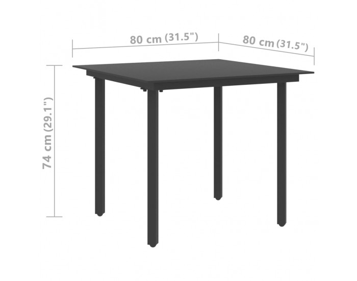 Sonata Градинска трапезна маса, черна, 80x80x74 см, стомана и стъкло