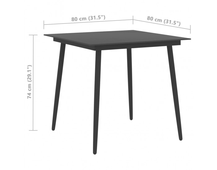 Sonata Градинска трапезна маса, черна, 80x80x74 см, стомана и стъкло