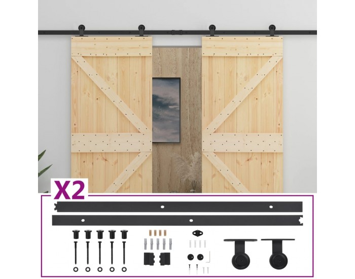 Sonata Плъзгаща врата с монтажни части, 80x210 см, борово дърво масив