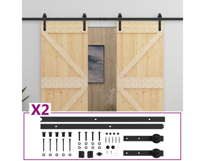 Sonata Плъзгаща врата с монтажни части, 80x210 см, борово дърво масив