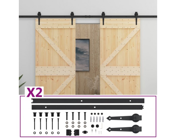Sonata Плъзгаща врата с монтажни части, 90x210 см, борово дърво масив