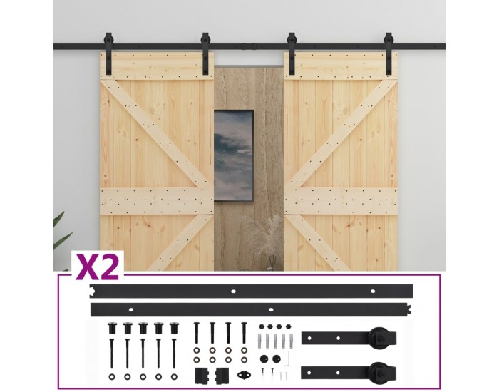 Sonata Плъзгаща врата с монтажни части, 100x210 см, борово дърво масив