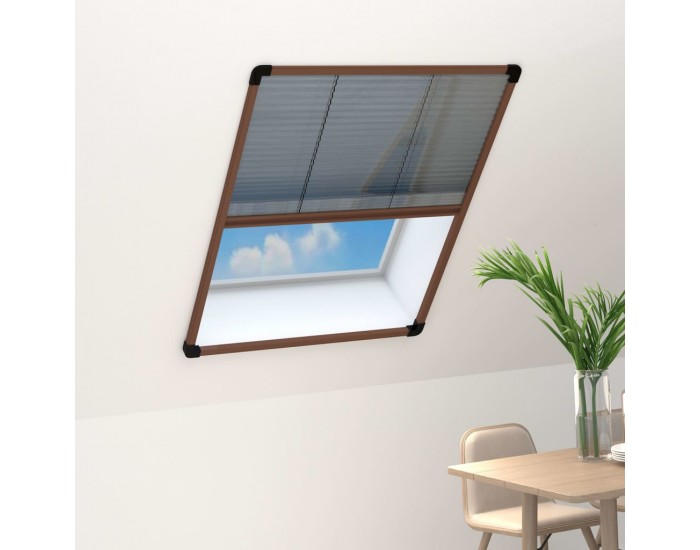 Sonata Алуминиев плисе комарник за прозорци, кафяв, 80x100 см