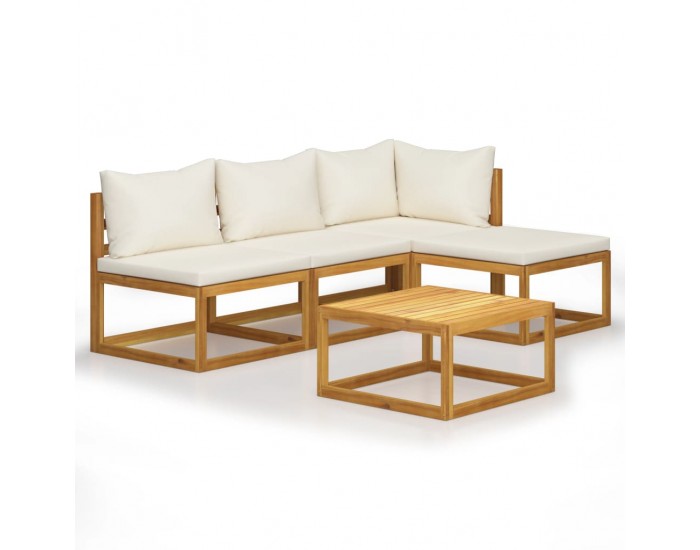 Sonata Градински комплект с кремави възглавници, 5 части, акация масив