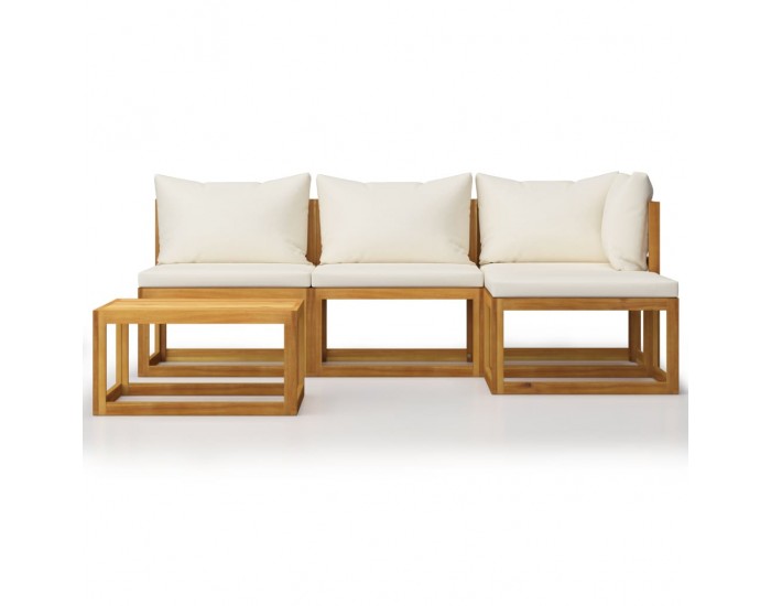 Sonata Градински комплект с кремави възглавници, 5 части, акация масив