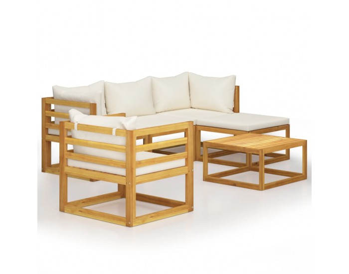 Sonata Градински комплект с кремави възглавници, 6 части, акация масив