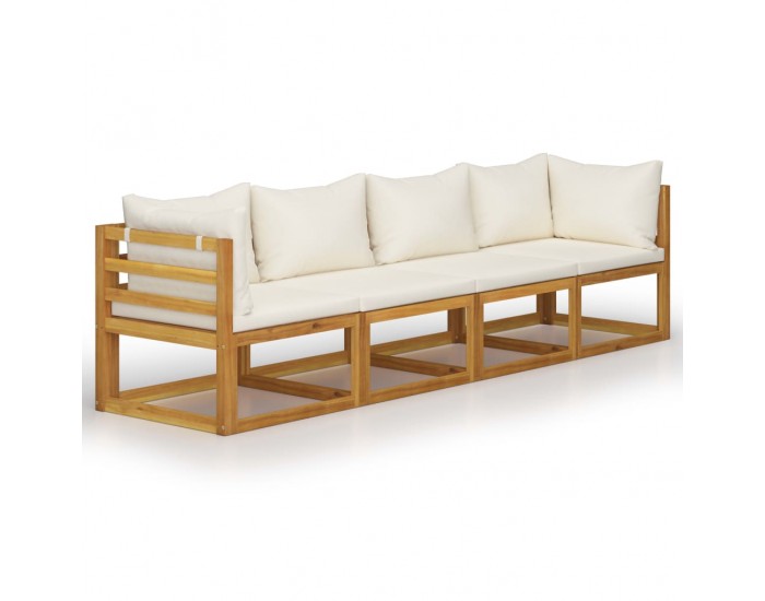 Sonata 4-местен градински диван с кремава възглавница, акация масив