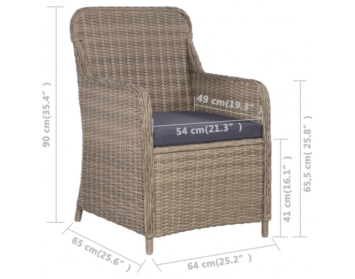 Sonata Градински трапезен комплект възглавници 7 части полиратан кафяв