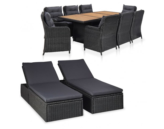 Sonata Градински трапезен комплект, 11 части, полиратан, черен