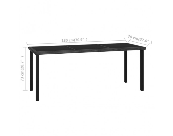 Sonata Градинска трапезна маса, черна, 180x70x73 см, полиратан