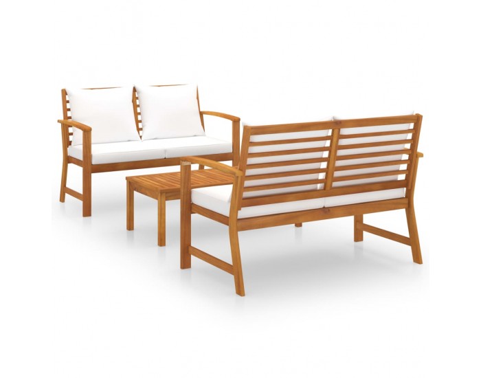 Sonata Градински лаундж комплект с възглавници, 3 части, акация масив