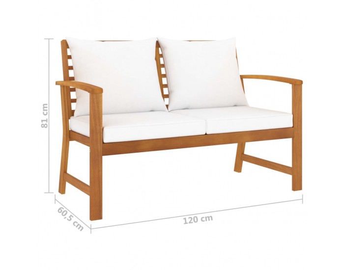 Sonata Градински лаундж комплект с възглавници, 3 части, акация масив