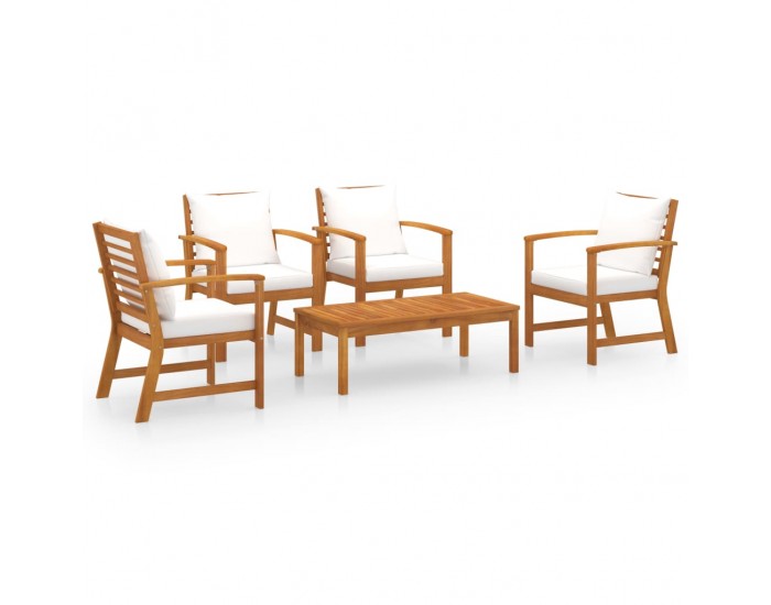 Sonata Градински лаундж комплект с възглавници, 5 части, акация масив