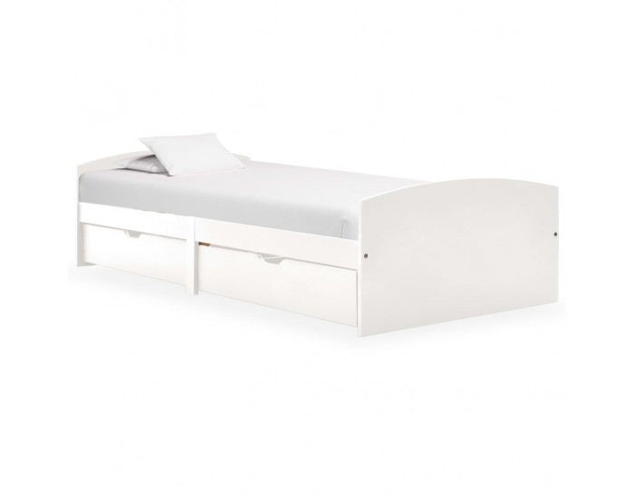 Sonata Рамка за легло с 2 чекмеджета, бяла, бор масив, 90x200 см