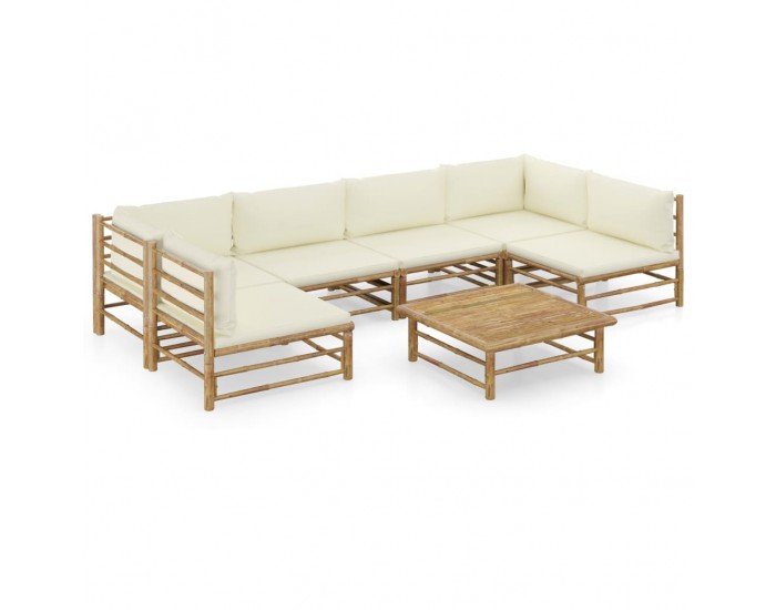 Sonata Градински лаундж комплект кремави възглавници 7 части бамбук