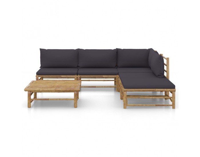 Sonata Градински лаундж комплект 6 части тъмносини възглавници бамбук