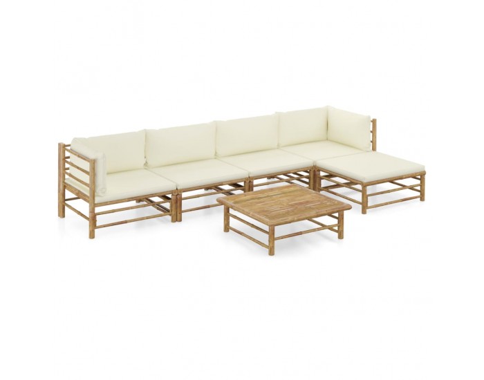 Sonata Градински лаундж комплект кремави възглавници 6 части бамбук