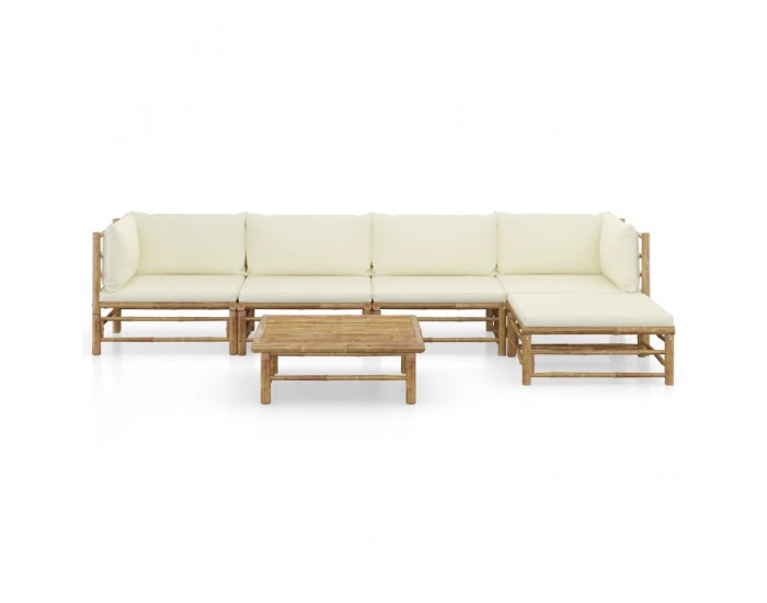 Sonata Градински лаундж комплект кремави възглавници 6 части бамбук