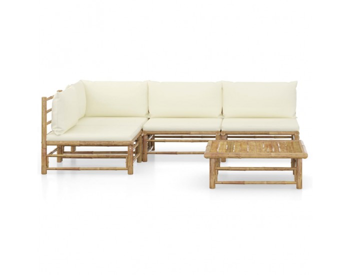 Sonata Градински лаундж комплект кремави възглавници 5 части бамбук