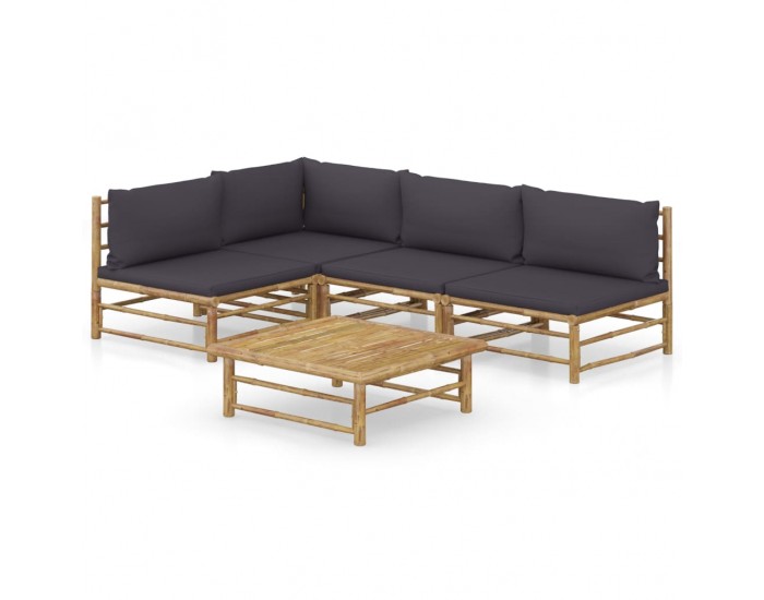 Sonata Градински лаундж комплект тъмносиви възглавници 5 части бамбук