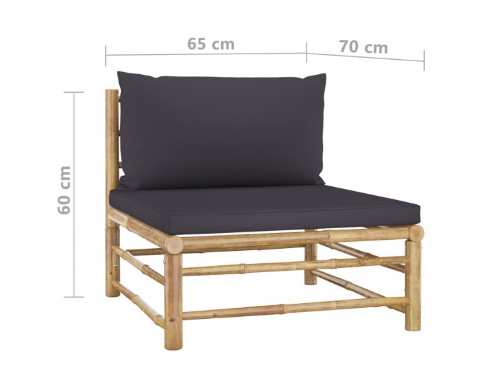 Sonata Градински лаундж комплект тъмносиви възглавници 5 части бамбук