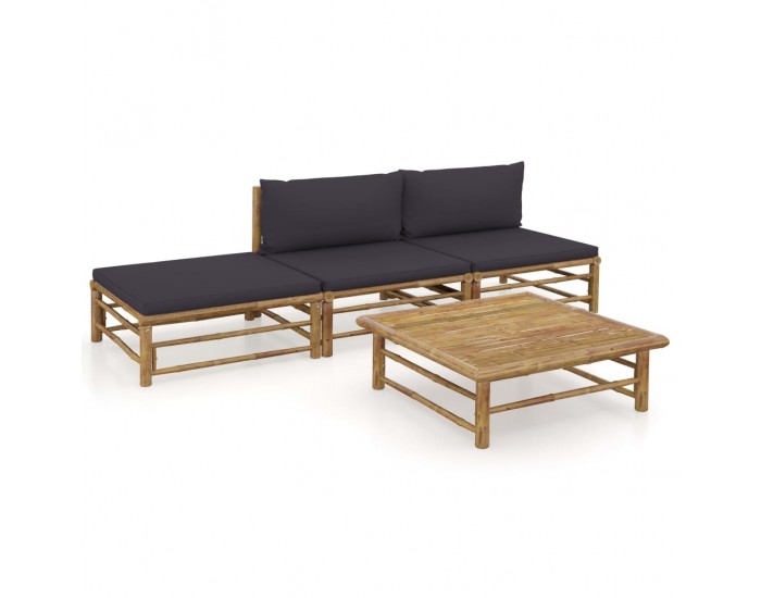 Sonata Градински лаундж комплект 4 части тъмносиви възглавници бамбук Sonata Градински лаундж комплект 4 части тъмносиви възглавници бамбук