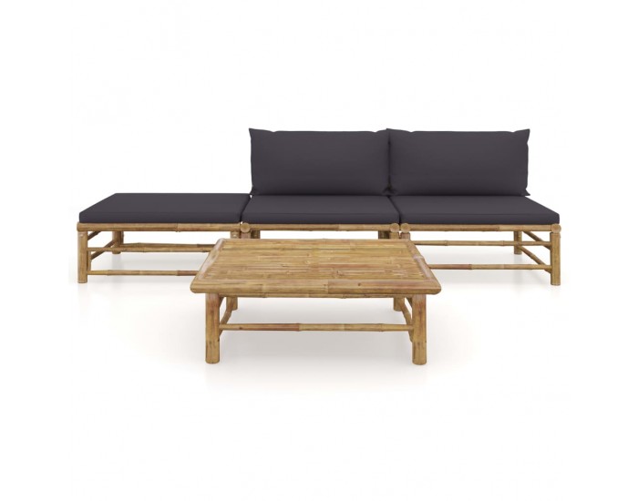 Sonata Градински лаундж комплект 4 части тъмносиви възглавници бамбук Sonata Градински лаундж комплект 4 части тъмносиви възглавници бамбук