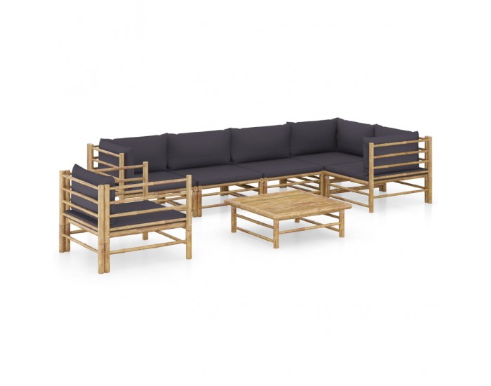 Sonata Градински лаундж комплект 7 части тъмносиви възглавници бамбук