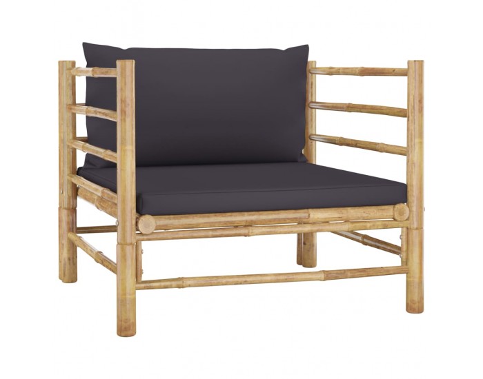 Sonata Градински лаундж комплект 7 части тъмносиви възглавници бамбук