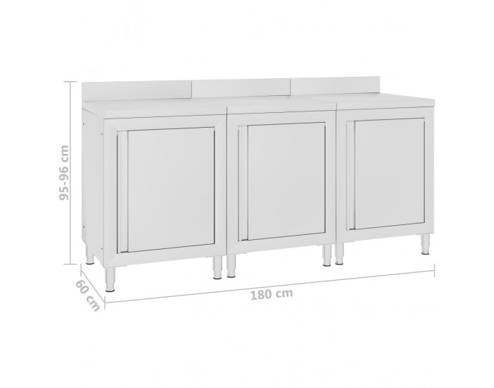 Sonata Търговска работна маса с шкаф 180x60x96 см неръждаема стомана