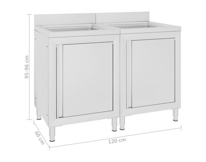 Sonata Търговски кухненски шкафове за мивки 2 бр неръждаема стомана