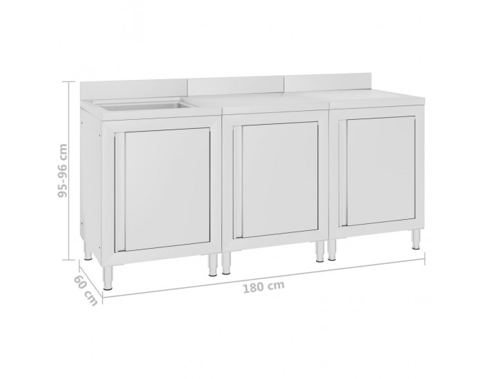 Sonata Търговски кухненски шкаф за мивка, 180x60x96 см, инокс