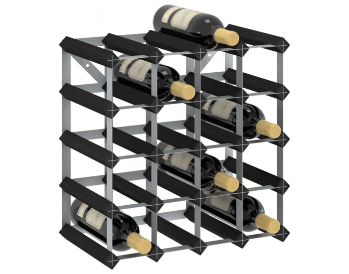 Sonata Стойка за вино за 20 бутилки, черна, масивна борова дървесина