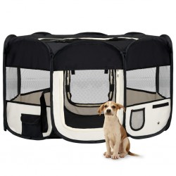 Sonata Сгъваема кучешка кошара с чанта за носене, черна, 145x145x61 см - Домашни любимци