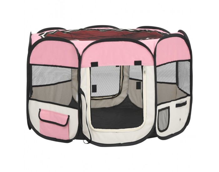 Sonata Сгъваема кучешка кошара с чанта за носене розова 90x90x58 см