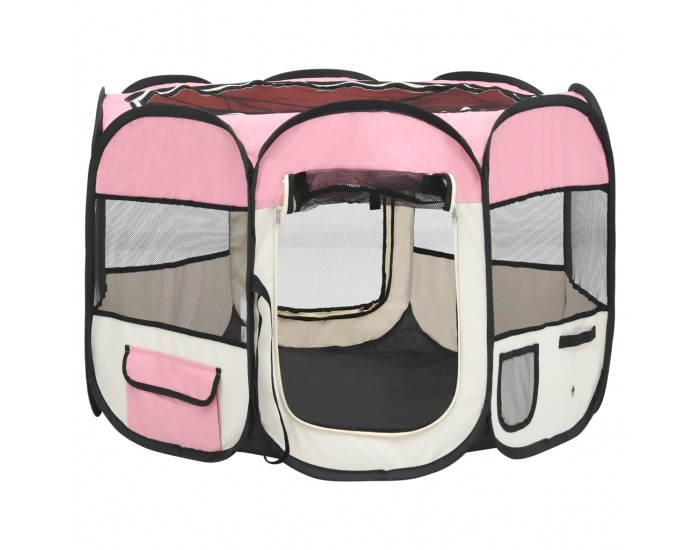 Sonata Сгъваема кучешка кошара с чанта за носене розова 90x90x58 см