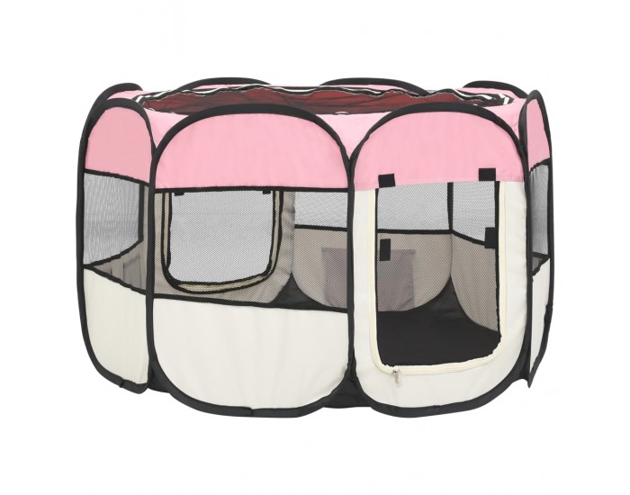 Sonata Сгъваема кучешка кошара с чанта за носене розова 90x90x58 см