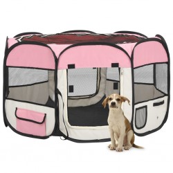Sonata Сгъваема кучешка кошара с чанта за носене розова 110x110x58 см - Домашни любимци
