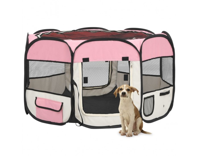 Sonata Сгъваема кучешка кошара с чанта за носене розова 110x110x58 см