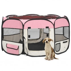 Sonata Сгъваема кучешка кошара с чанта за носене розова 125x125x61 см - Домашни любимци