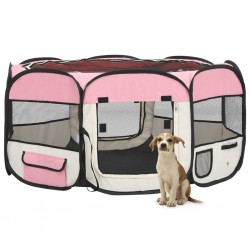 Sonata Сгъваема кучешка кошара с чанта за носене розова 145x145x61 см - Домашни любимци