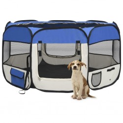 Sonata Сгъваема кучешка кошара с чанта за носене, синя, 125x125x61 см - Домашни любимци